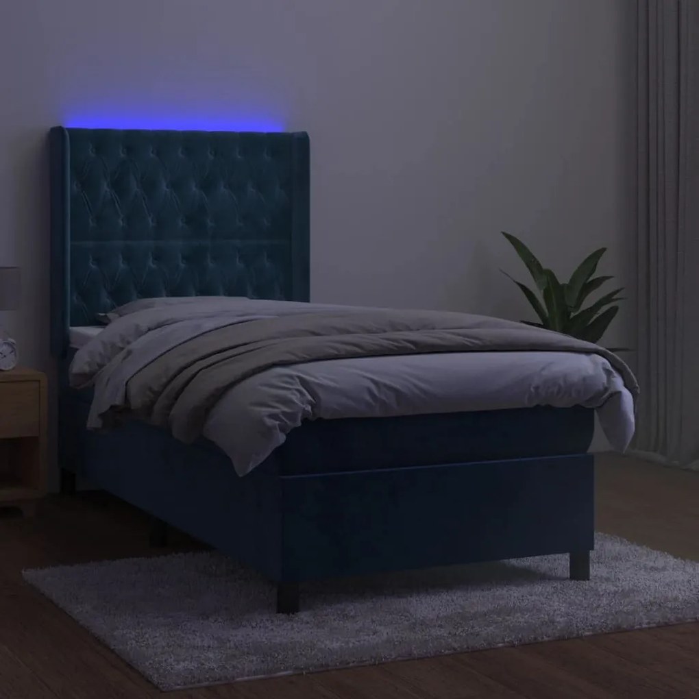 ΚΡΕΒΑΤΙ BOXSPRING ΜΕ ΣΤΡΩΜΑ &amp; LED ΣΚ. ΜΠΛΕ 90X200 ΕΚ. ΒΕΛΟΥΔΙΝΟ 3139725