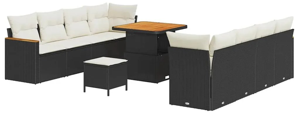 vidaXL Σετ Καναπέ Κήπου με μαξιλάρι 11 pcs Μαύρο Πολυ ράταν