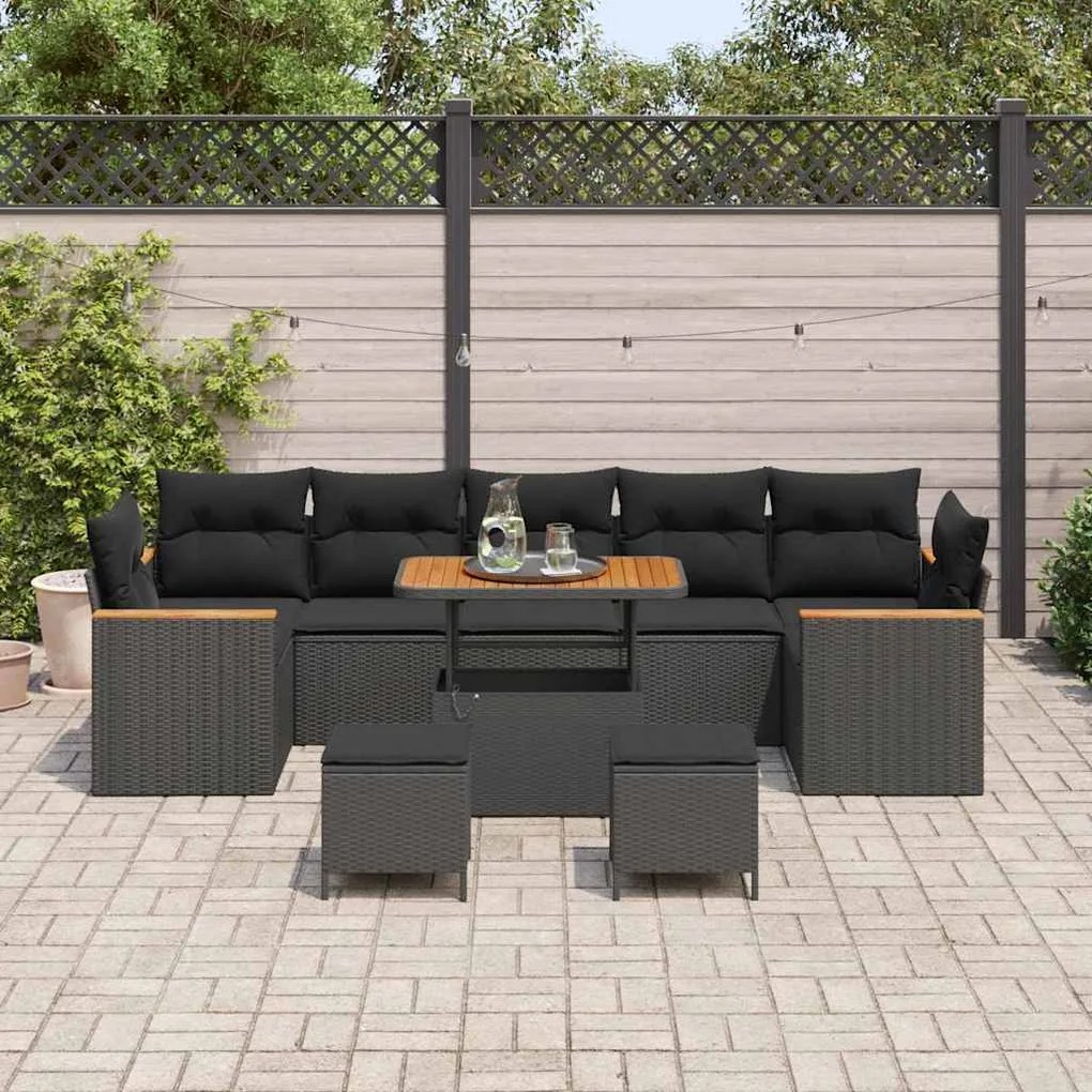 vidaXL Σετ Καναπέ Κήπου 10 pcs Μαύρο 90 x 55 x 71 cm Πολυ ράταν