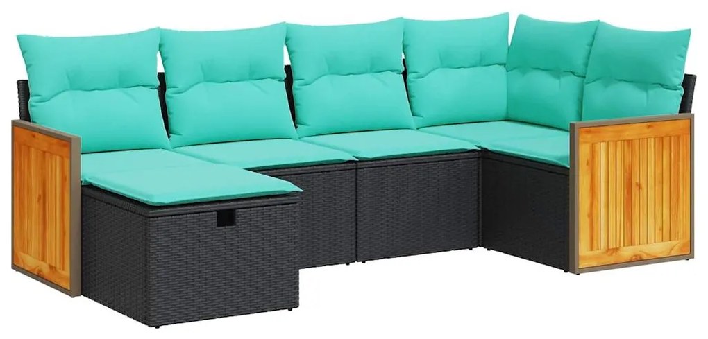 vidaXL Καναπές Κήπου 6 Τεμαχίων Μαύρο από Συνθετικό Ρατάν με Μαξιλάρια