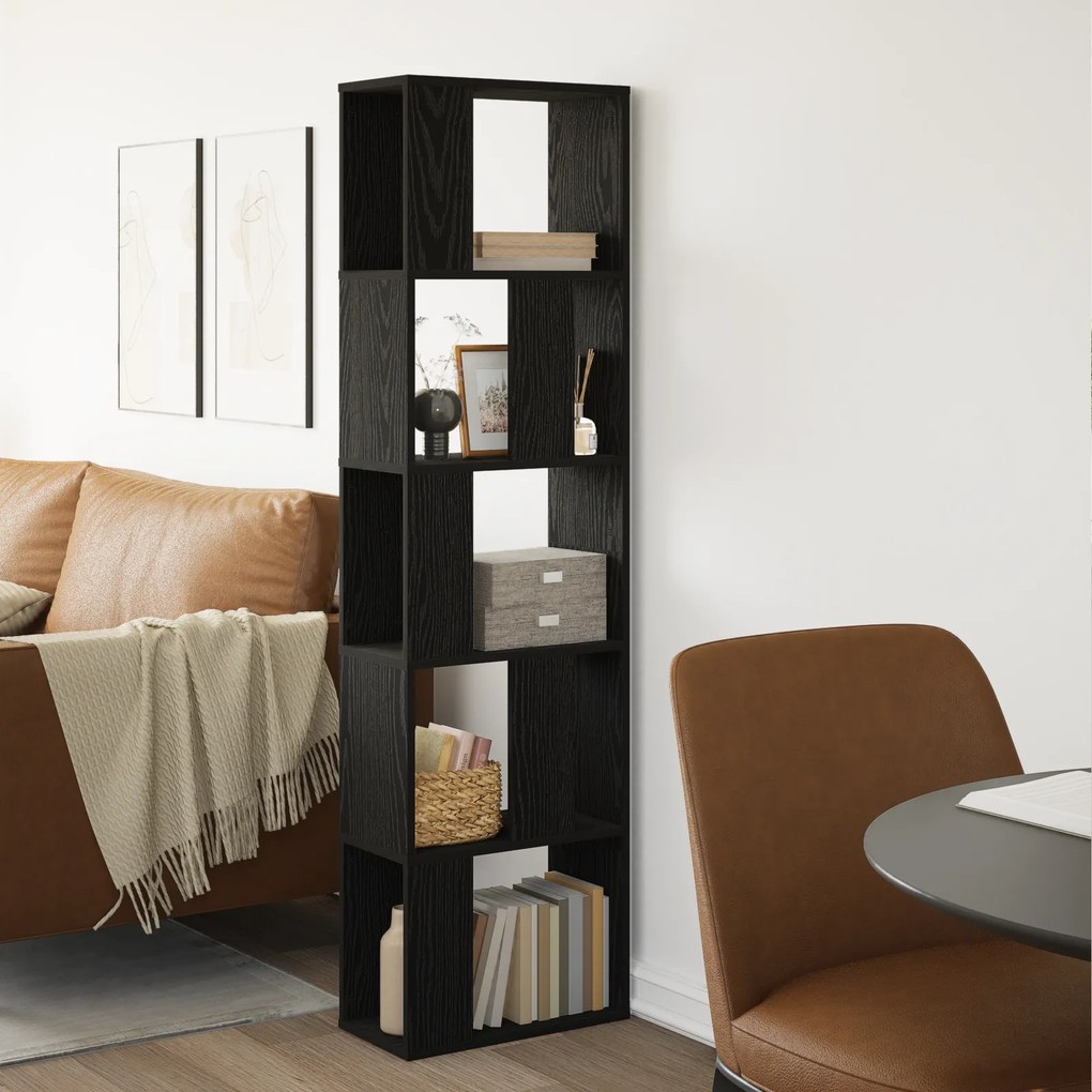 vidaXL βιβλιοθήκη  5-επίπεδη Μαύρο Δρύς 45x23,5x162,5 εκ Επεξεργασμένο ξύλο