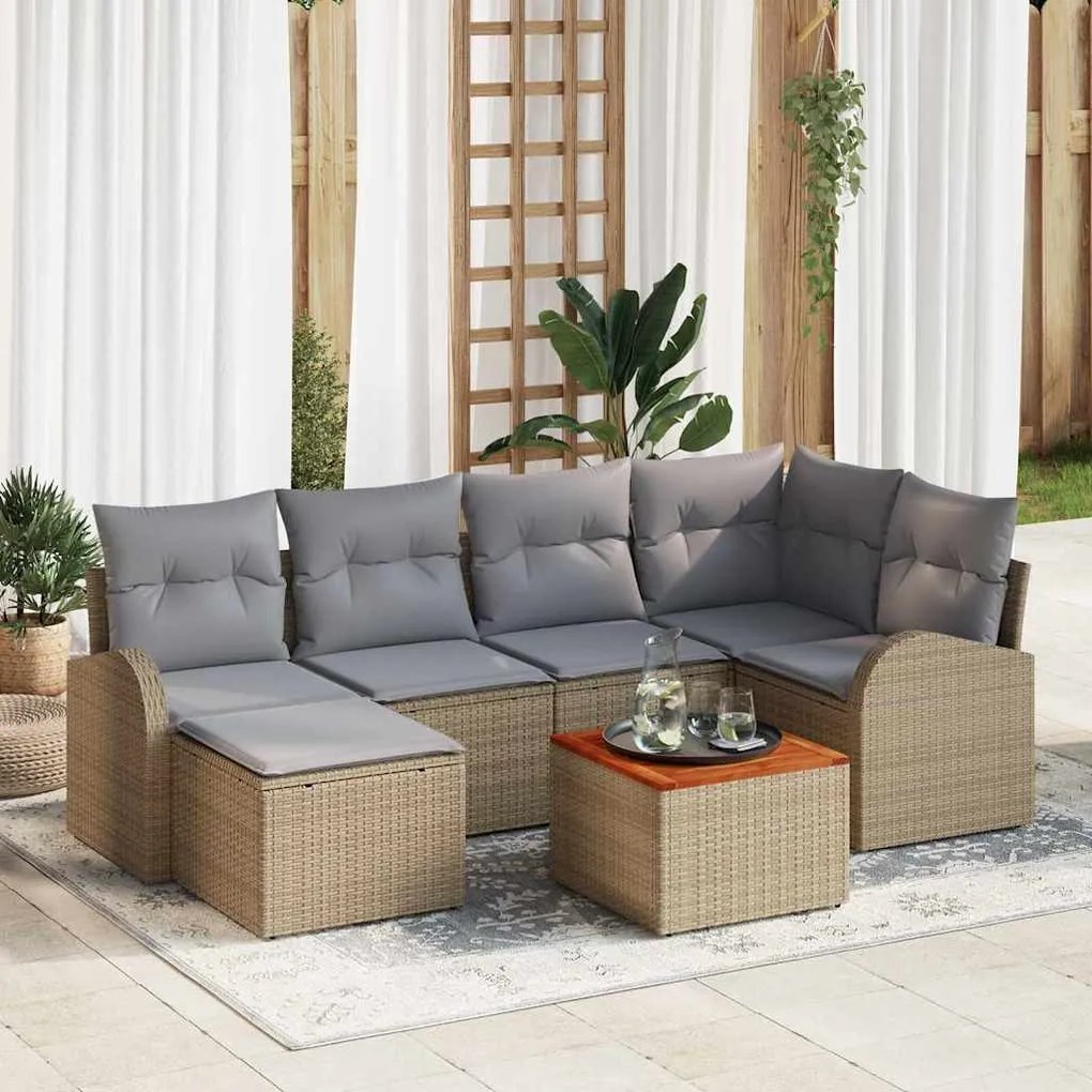vidaXL Σετ Καναπέ Κήπου 7 pcs Μπεζ Πολυ ράταν