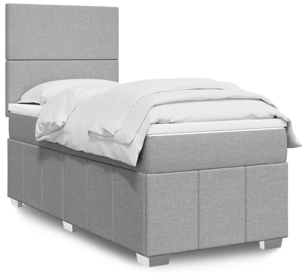 vidaXL Κρεβάτι Boxspring με Στρώμα Ανοιχτό Γκρι 100x200 εκ. Υφασμάτινο