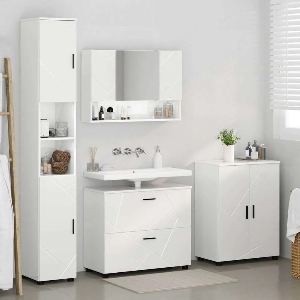 vidaXL Σετ Επίπλων Μπάνιου 4 pcs Γυαλιστερό λευκό 30 x 35 x 192 εκ.