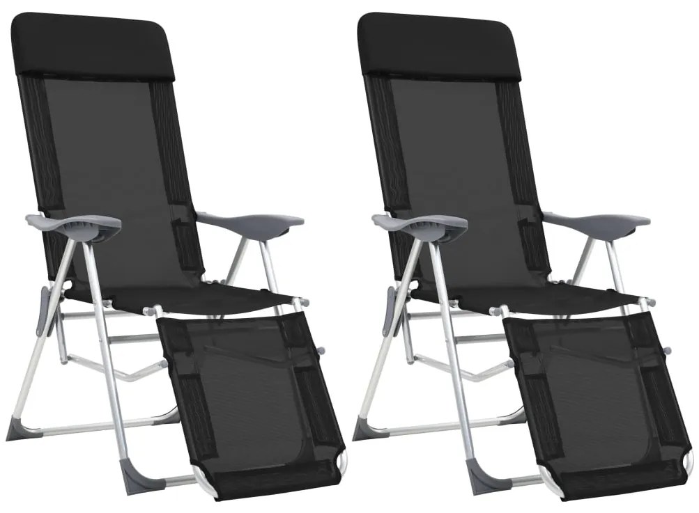vidaXL Καρέκλες Κάμπινγκ Πτυσσόμ. με Υποπόδια 2 τεμ. Μαύρες Textilene