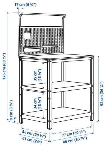 GRILLSKÄR νησίδα κουζίνας με πίσω επιφάνεια/εξωτερικού χώρου, 86x61x176 cm 794.952.44