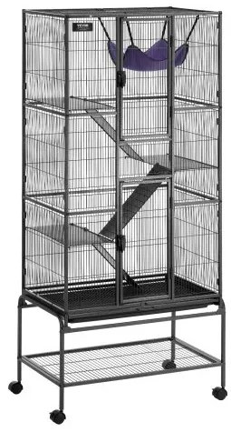 VEVOR 69&quot; Metal Small Animal Cage 4-Tier Rolling Ferret Cage with Tray 3 Ramps
