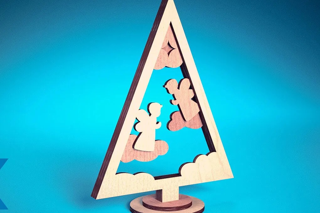 Σετ των 2 Intra απο ξύλο plywood 3mm-4mm πάχος - Χριστουγεννιάτικο Δέντρο Κόψιμο με Λέιζερ  Δίασταση 15x15 cm INTRAFABR-75889672