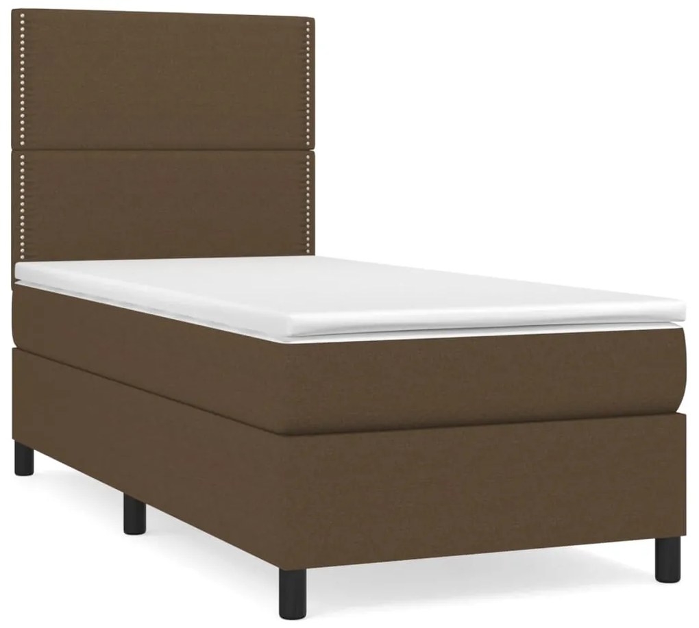 vidaXL Κρεβάτι Boxspring με Στρώμα Σκούρο Καφέ 100x200 εκ. Υφασμάτινο