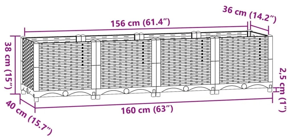 vidaXL Ζαρντινιέρα 160 x 40 x 38 εκ. από Πολυπροπυλένιο