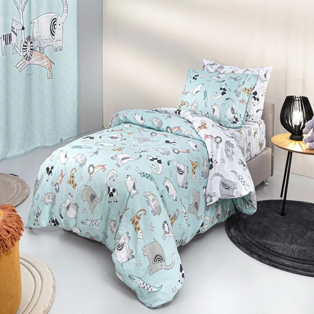 Σεντόνια Παιδικά Zootopia (Σετ 3τμχ) Aqua Grey Guy Laroche Μονό 165x250cm 100% Βαμβάκι