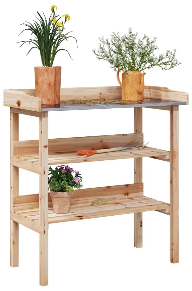 vidaXL Τραπέζι Φυτών με Ράφια 78 x 38 x 82,5 εκ. από Μασίφ Ξύλο Ελάτης