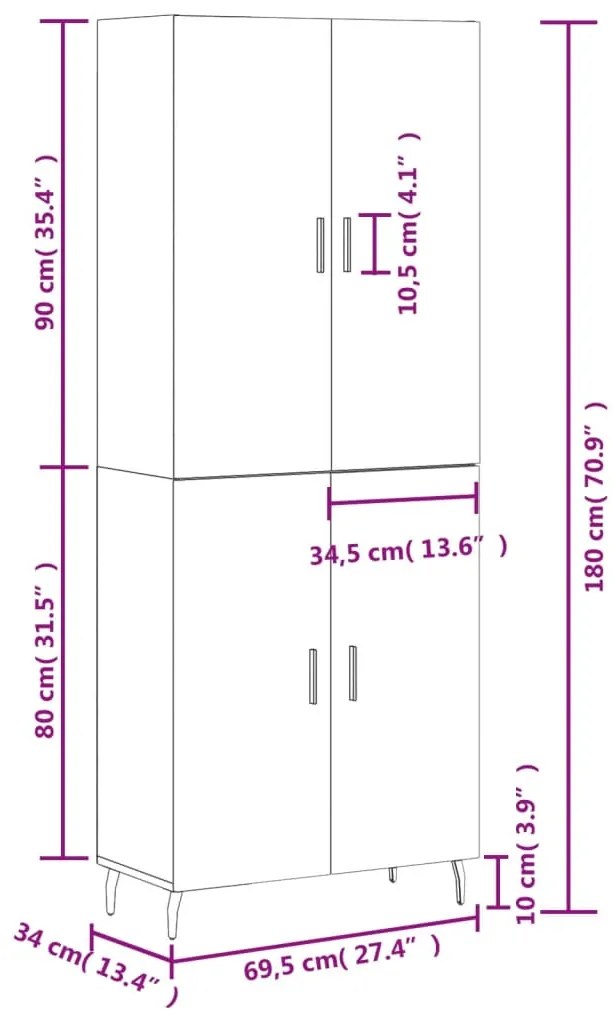 Ντουλάπι Μαύρο 69,5x34x180 εκ. από Επεξεργασμένο Ξύλο - Μαύρο