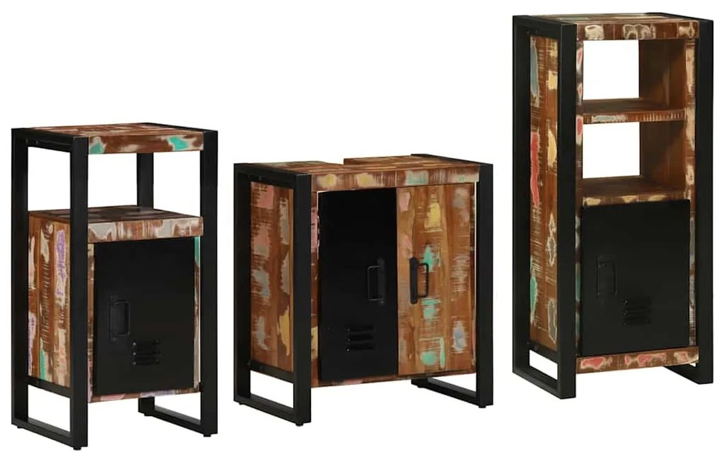 vidaXL Σετ Επίπλων Μπάνιου με συρτάρι 3 pcs Στερεό Ανακτηθέν Ξύλο