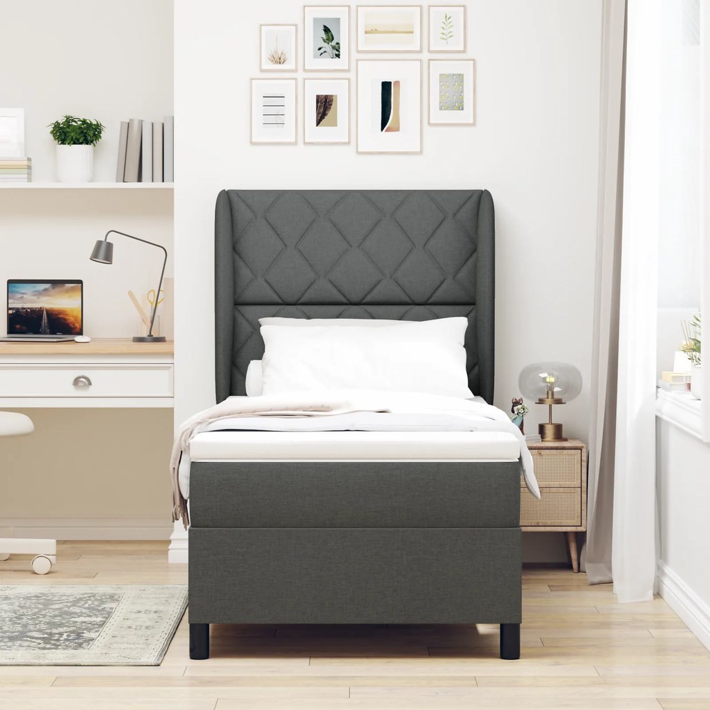 vidaXL Κρεβάτι Box Spring με Στρώμα σε Σκούρο Γκρι - 100x200 εκ. Ύφασμα