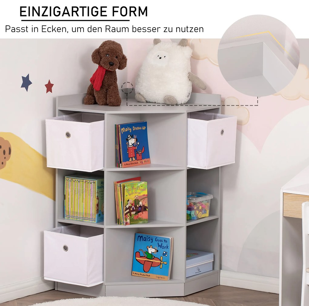 HOMCOM Ράφι αποθήκευσης για παιδιά, 3 συρτάρια από μη υφαντό ύφασμα, MDF, ασφαλές από ανατροπή, Γκρι