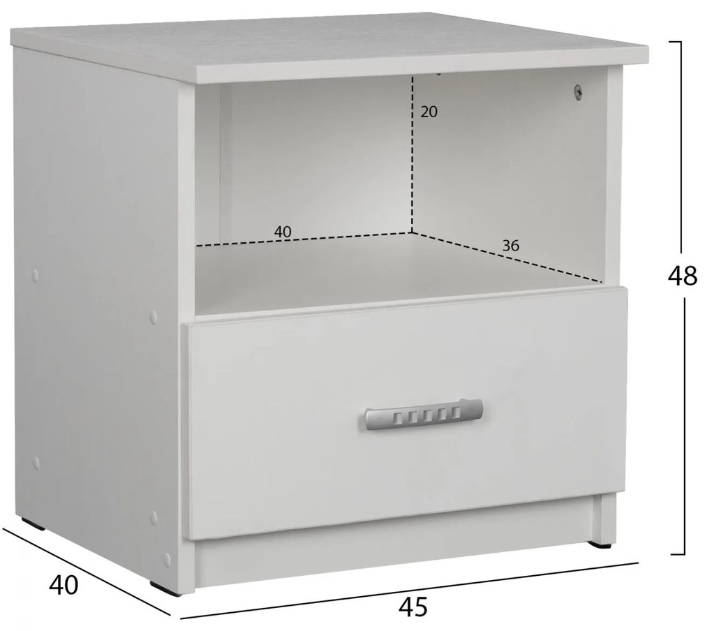 Κομοδίνο ADLER μελαμίνης Λευκό 45x40x48 εκ. 45x40x48 εκ.