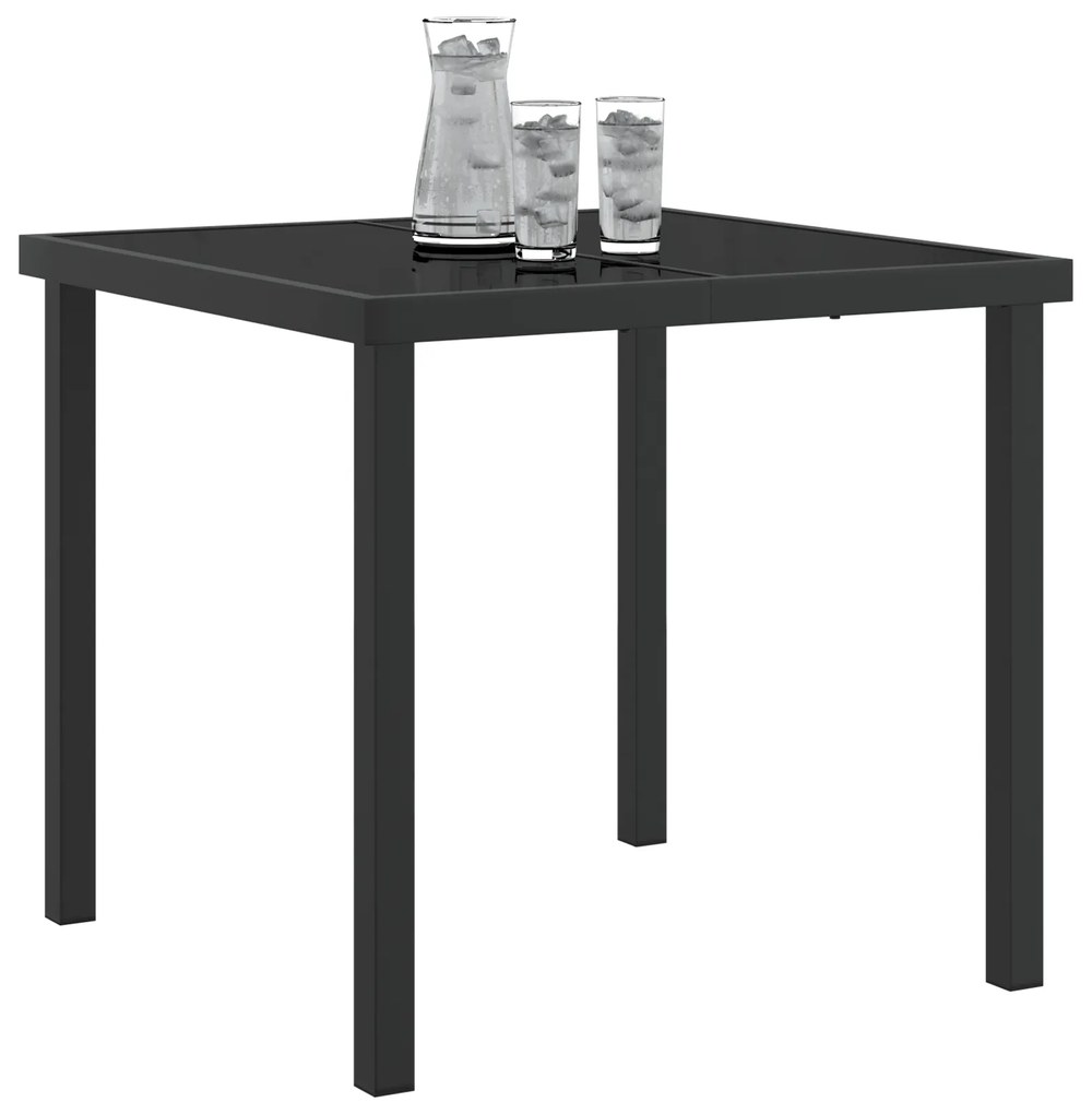 vidaXL Μαύρο Τραπέζι Κήπου 80x80x73 εκ. με Χαλαζιακό Γυαλί