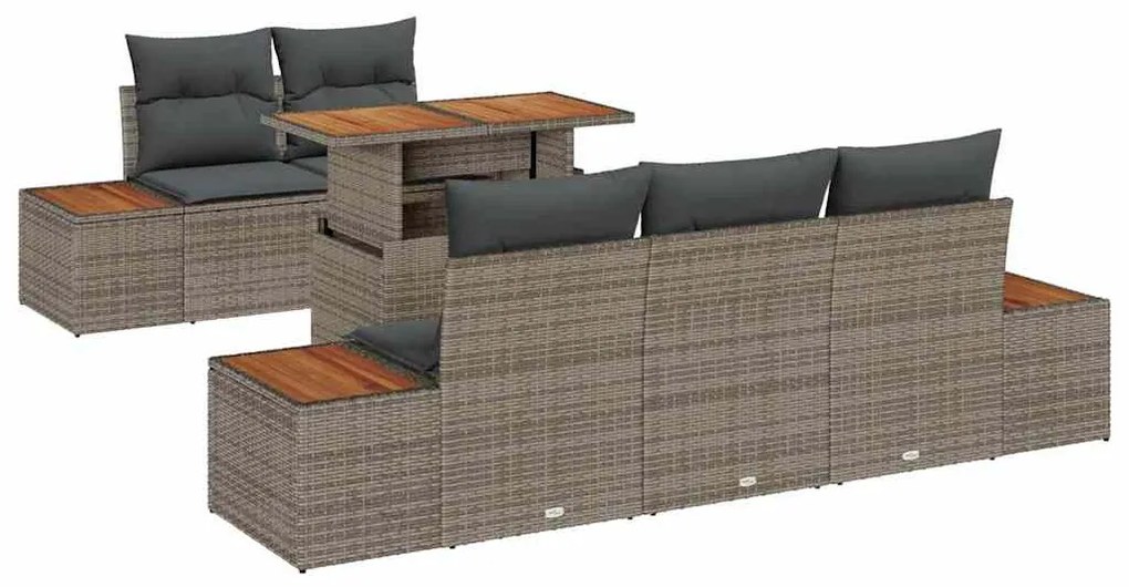 vidaXL Σετ Καναπέ Κήπου με αποθήκευση 6 pcs Γκρι Πολυ ράταν