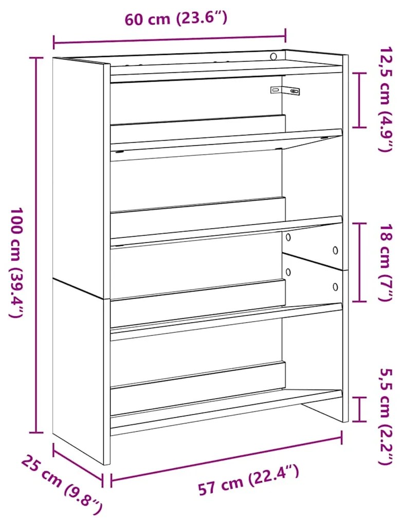 Ράφι παπουτσιών Λευκό 60x25x81 cm Κατασκευασμένο ξύλο - Λευκό