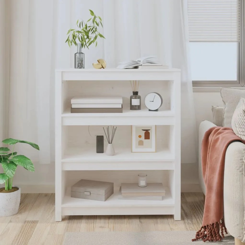 vidaXL Βιβλιοθήκη Λευκή 80 x 35 x 97 εκ. από Μασίφ Ξύλο Πεύκου