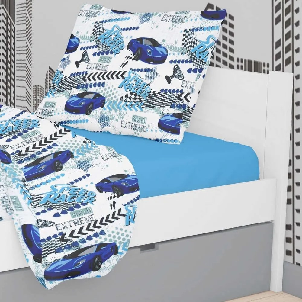 Μαξιλαροθήκη Παιδική Εμπριμέ Speed Racer 291 Rotary Print White-Blue DimCol 50Χ70 50x70cm Cotton-Polyester