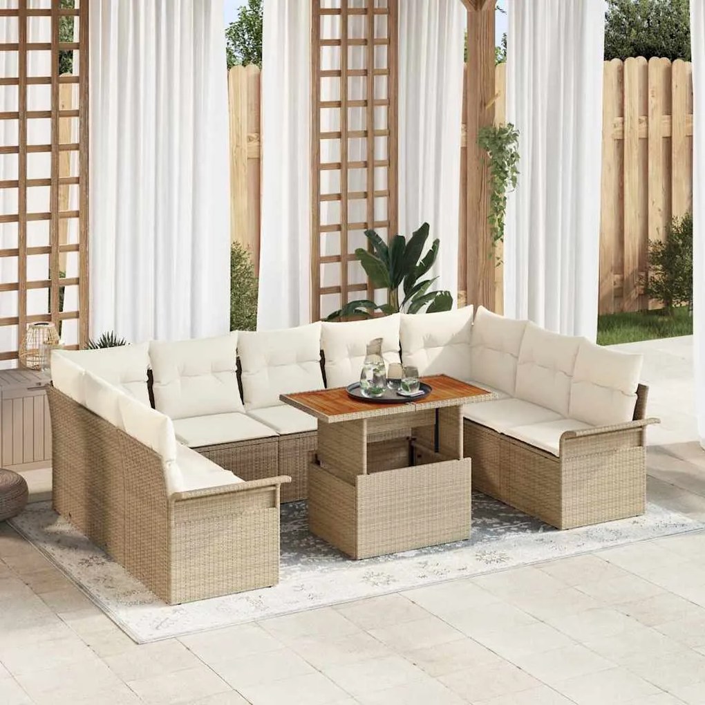 vidaXL Σετ Καναπέ Κήπου με αποθήκευση 10 pcs Μπεζ Πολυ ράταν