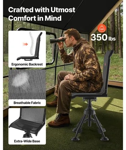 VEVOR Hunting Chair 360° Swivel Silent Folding Blind Chair with Adjustable Legs
