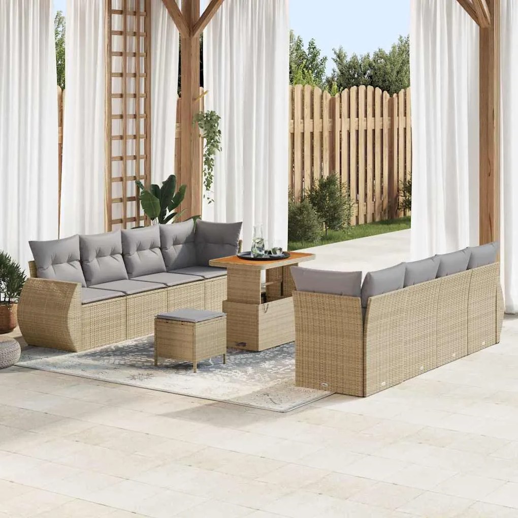vidaXL Σετ Καναπέ Κήπου με αποθήκευση 11 pcs Μπεζ Πολυ ράταν