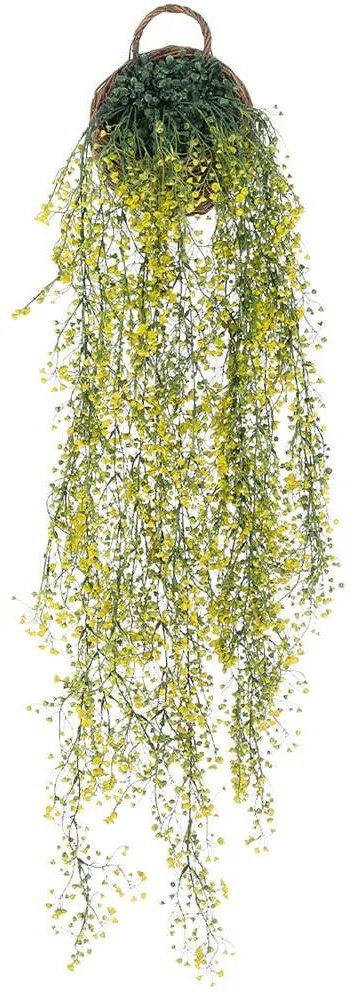 Τεχνητό Κρεμαστό Φυτό Bell Willow 20632 40x20x110cm Green-Yellow GloboStar Polyethylene,Wood