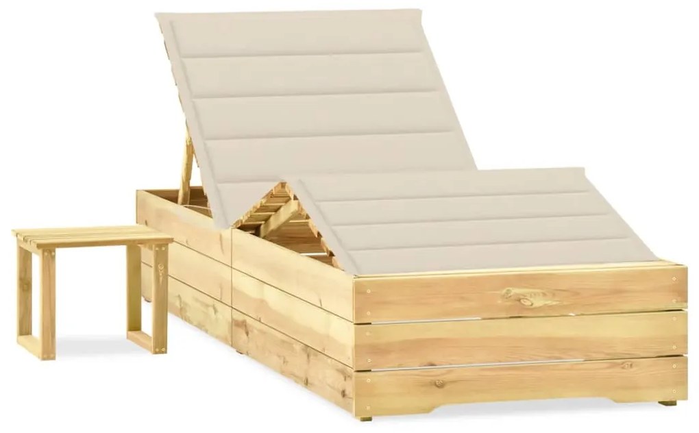 Ξαπλώστρα Κήπου από Εμποτ. Ξύλο Πεύκου με Τραπεζάκι & Μαξιλάρι