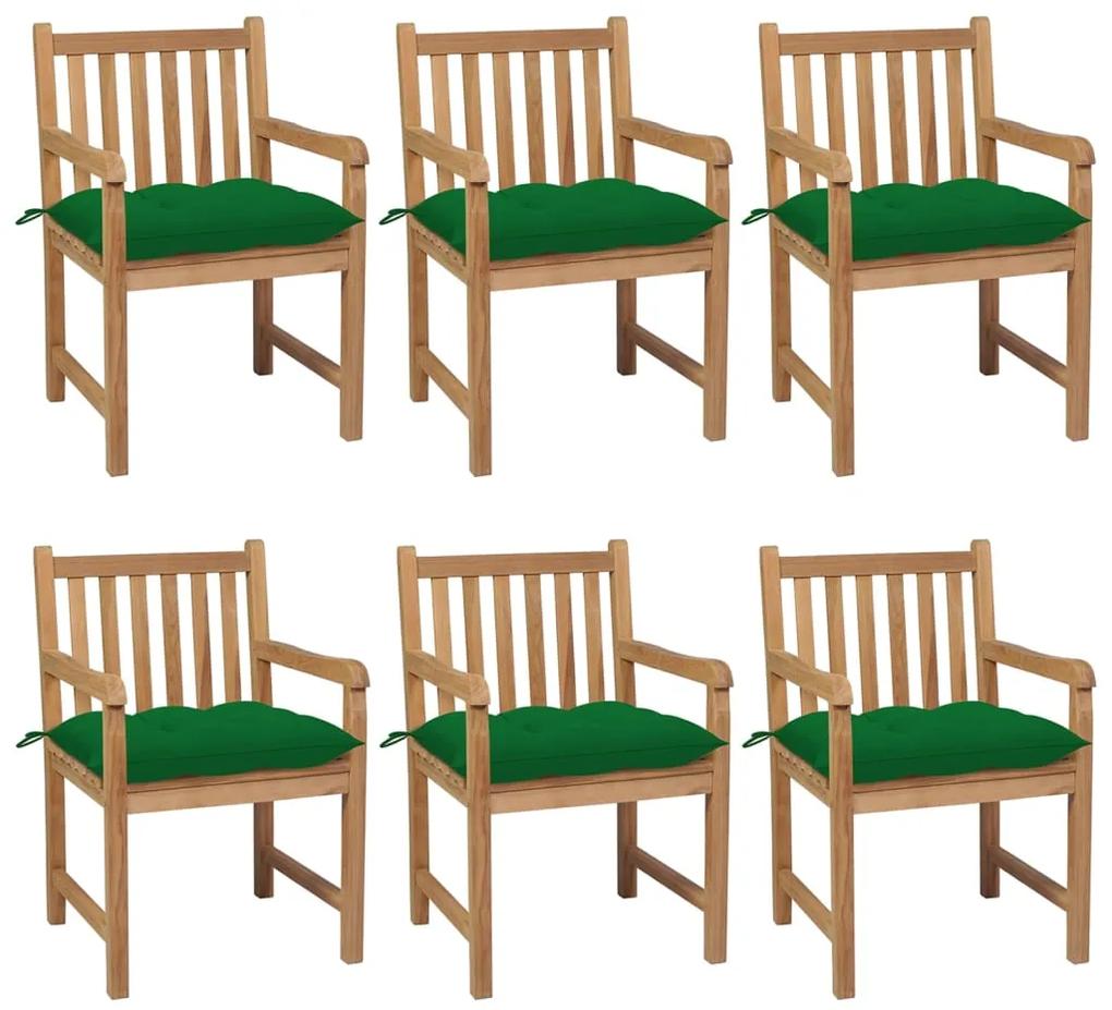 3073051 vidaXL Καρέκλες Κήπου 6 τεμ. από Μασίφ Ξύλο Teak με Πράσινα Μαξιλάρια Πράσινο, 1 Τεμάχιο