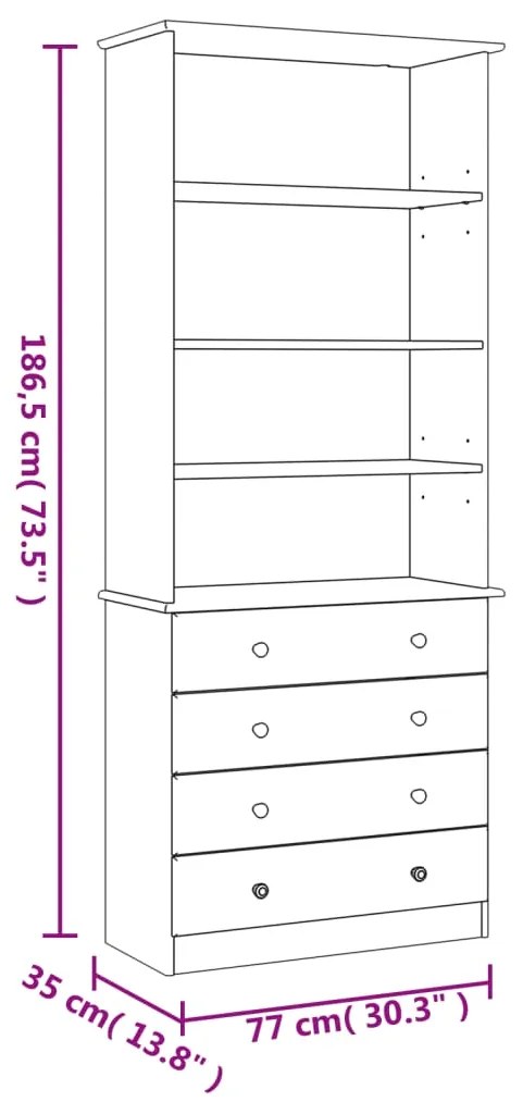 Βιβλιοθήκη με Συρτάρια ALTA Λευκή 77x35x186,5 εκ. Μασίφ Πεύκο - Λευκό