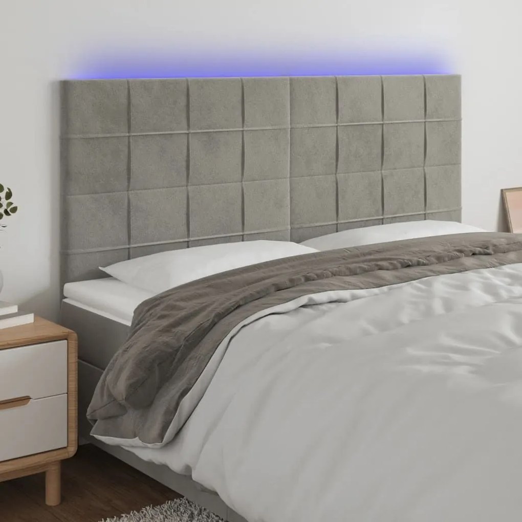Κεφαλάρι Κρεβατιού LED Ανοιχτό Γκρι 160x5x118/128 εκ. Βελούδινο 3122478