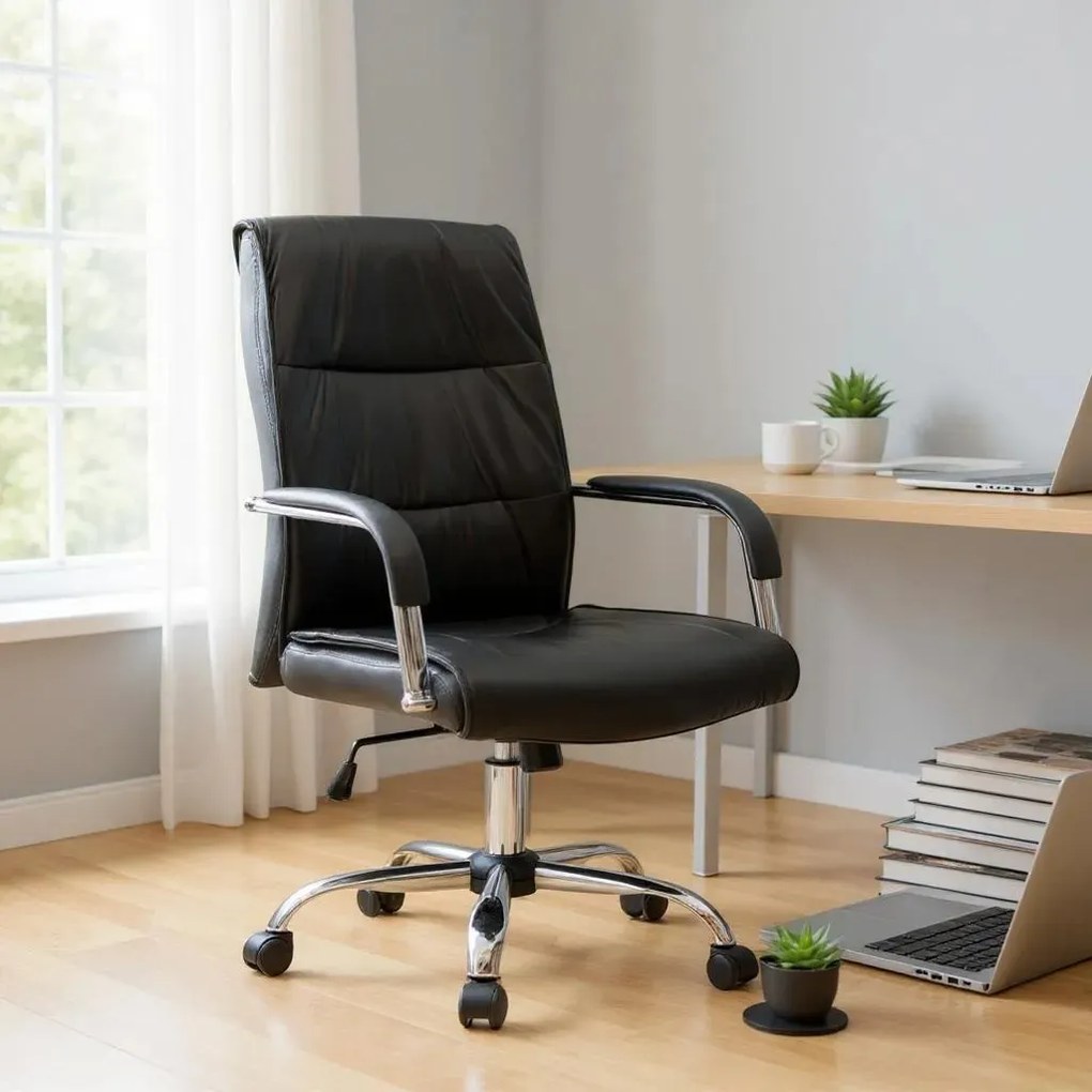 Καρέκλα γραφείου διευθυντική Matteo Megapap από τεχνόδερμα χρώμα μαύρο 60x66x105/115εκ.