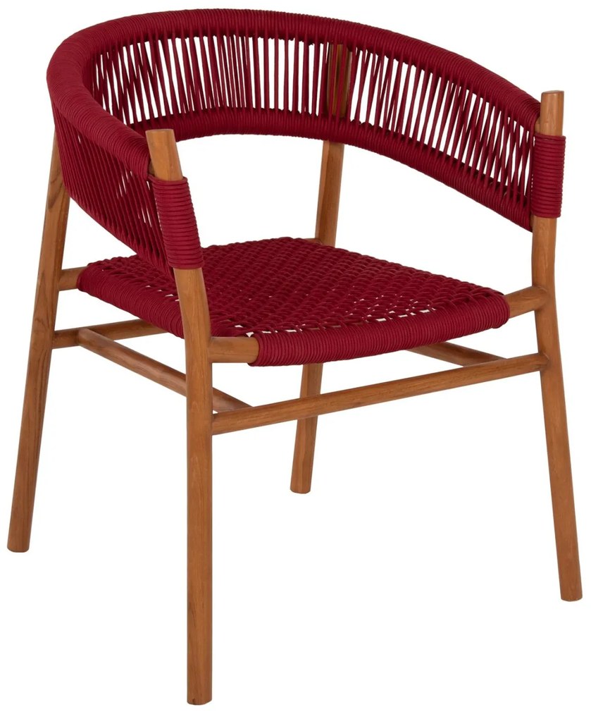 Πολυθρόνα IRVING Ξύλο Teak Φυσικό με Μπορντό Σχοινί 60x55x75Yεκ. 60x55x75 εκ.
