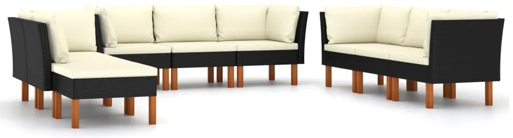 vidaXL Σαλόνι Κήπου 9 Τεμαχίων Μαύρο από Συνθετικό Ρατάν με Μαξιλάρια