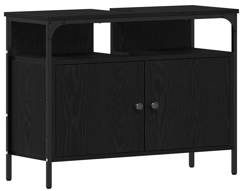 vidaXL Μονάδες Νιπτήρα Μπάνιου με ράφι 3 pcs Μαύρο Επεξεργασμένο ξύλο