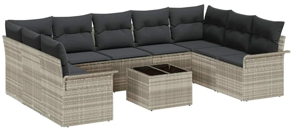 vidaXL Σετ Καναπέ Κήπου με μαξιλάρι 10 pcs Ανοιχτό γκρι Πολυ ράταν