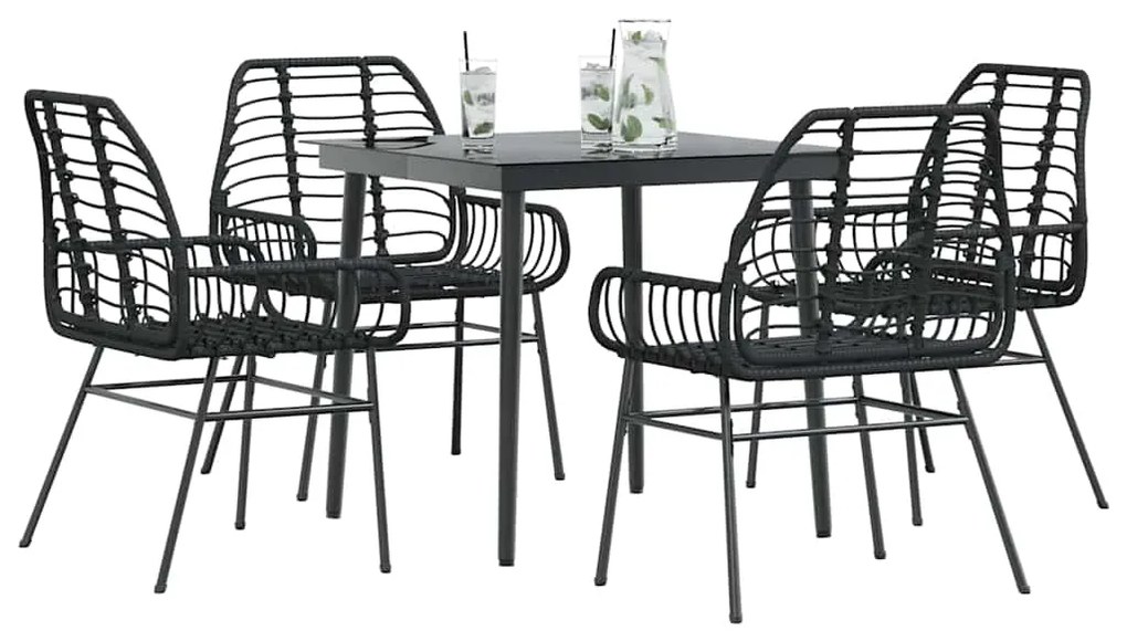 Σετ Τραπεζαρίας Κήπου 5 Τεμαχίων Μαύρο Συνθετικό Ρατάν/Γυαλί