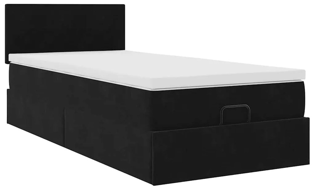 vidaXL Οθωμανικό κρεβάτι με στρώμα Μαύρο 90x200cm Velvet