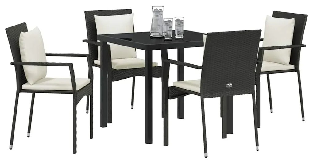 vidaXL Σέτ φαγητού για κήπο με μαξιλάρι 5 pcs Μαύρο συνθετικό ρατάν