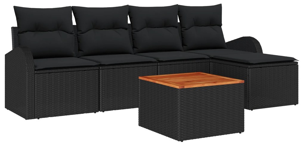 vidaXL Σετ Καναπέ Κήπου 6 pcs Μαύρο Μεγάλο Πολυαιθυλένιο, Ατσάλι, Ξύλο
