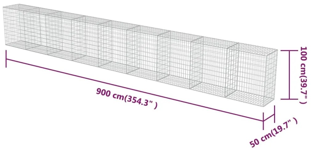 vidaXL Συρματοκιβώτιο Τοίχος 900x50x100 εκ. Γαλβαν.Χάλυβας + Καλύμματα