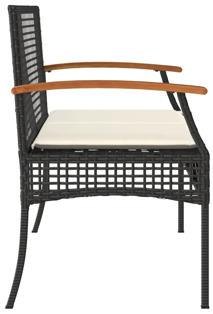 vidaXL Πάγκος Κήπου Μαύρος από Συνθ. Ρατάν/Ξύλο Ακακίας με Μαξιλάρι