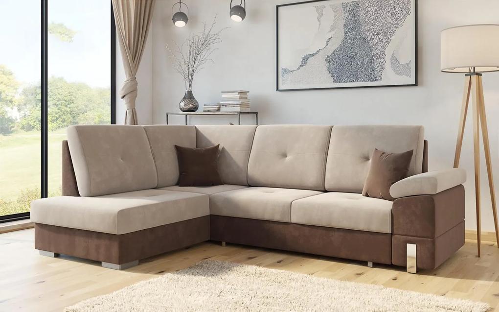 Γωνιακός Καναπές Κρεβάτι με αποθηκευτικό χώρο Guess 270x190x95cm Μπεζ+Καφέ - Αριστερή Γωνία - TED4899