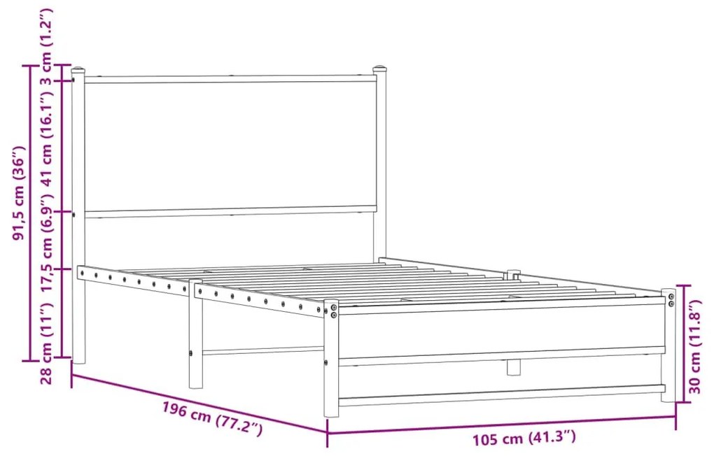 Μεταλλικό πλαίσιο κρεβατιού χωρίς στρώμα καφέ δρυς 100x190 cm - Καφέ