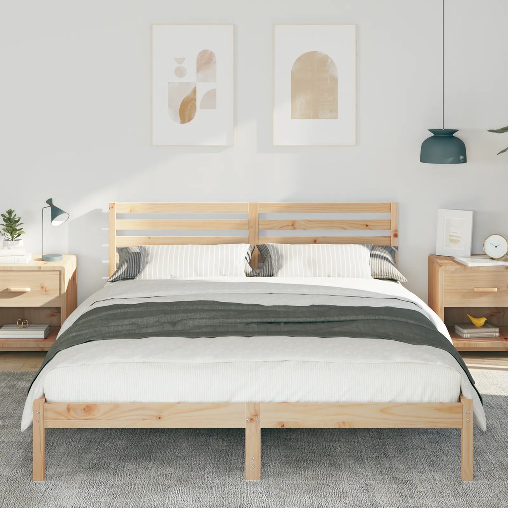vidaXL Σκελετός Κρεβατιού Καφέ 160 x 220 cm Συμπαγές ξύλο πεύκου