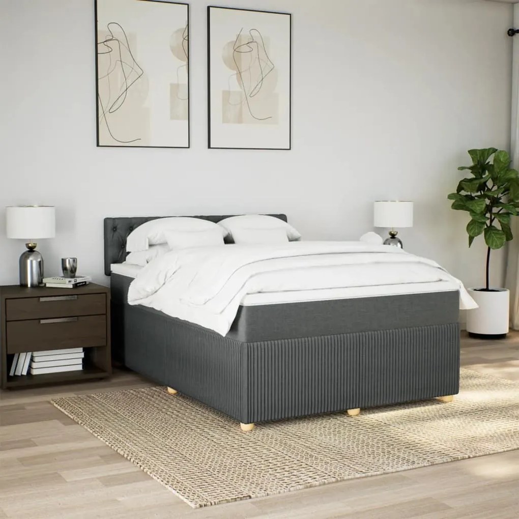 Κρεβάτι Boxspring με Στρώμα Σκούρο Γκρι 160x200 εκ Υφασμάτινο - Γκρι