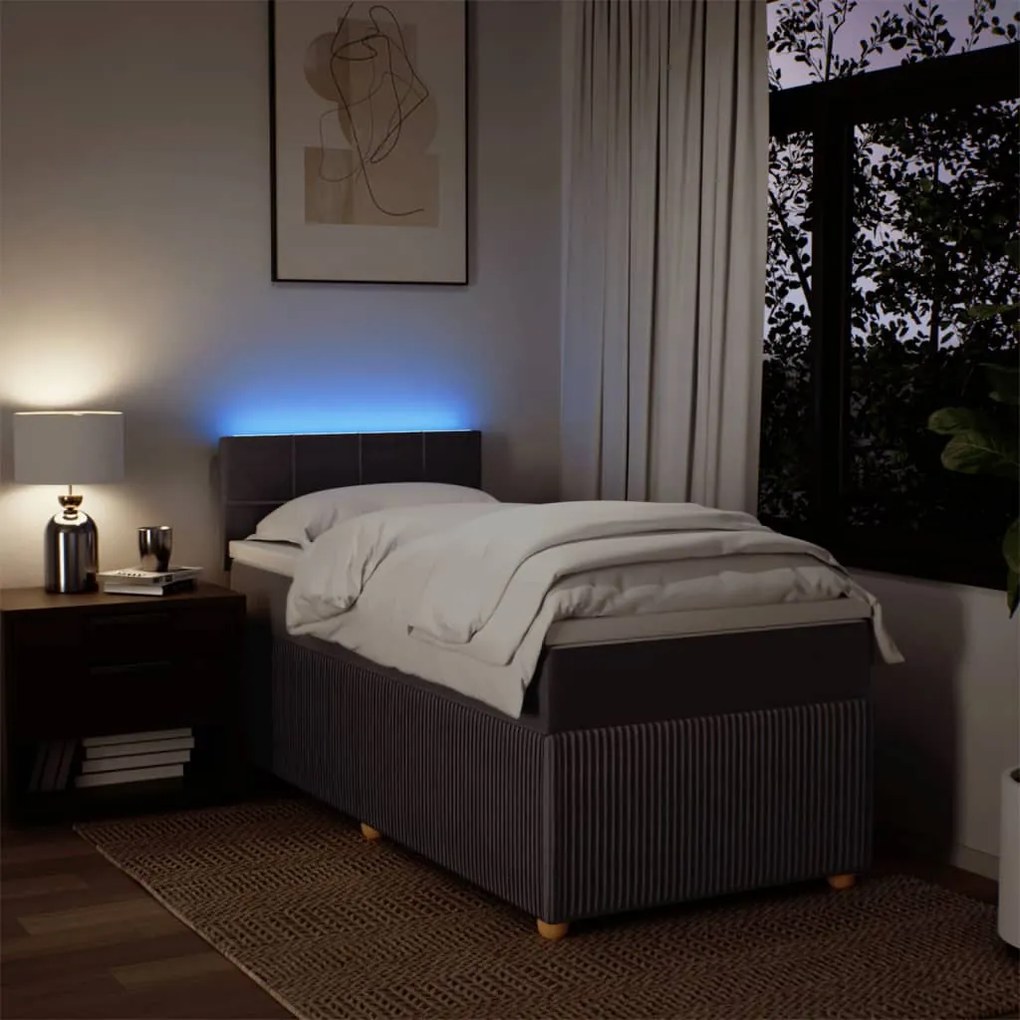 vidaXL Κρεβάτι Boxspring με Στρώμα Σκούρο Καφέ 100x200 εκ. Υφασμάτινο